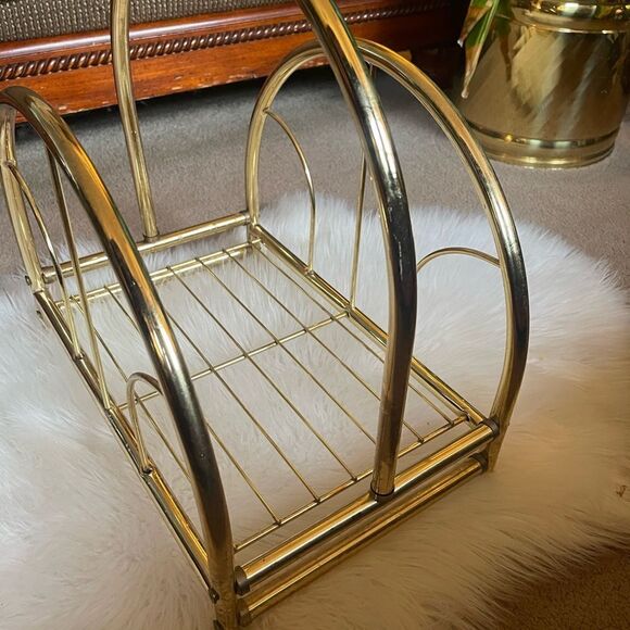 1960s The Commodore Collection by Rosalco Brass Finish Gold Metal Magazine Rack - Picture 2 of 6